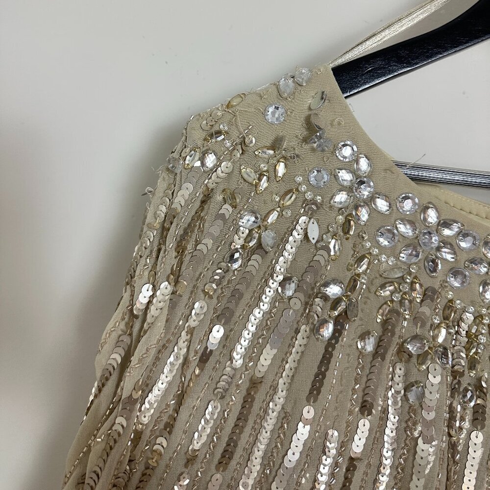 MAC DUGGAL Embellished Beaded Column Cape Gown in Champagne Size US 16 - Picture 6 of 14
